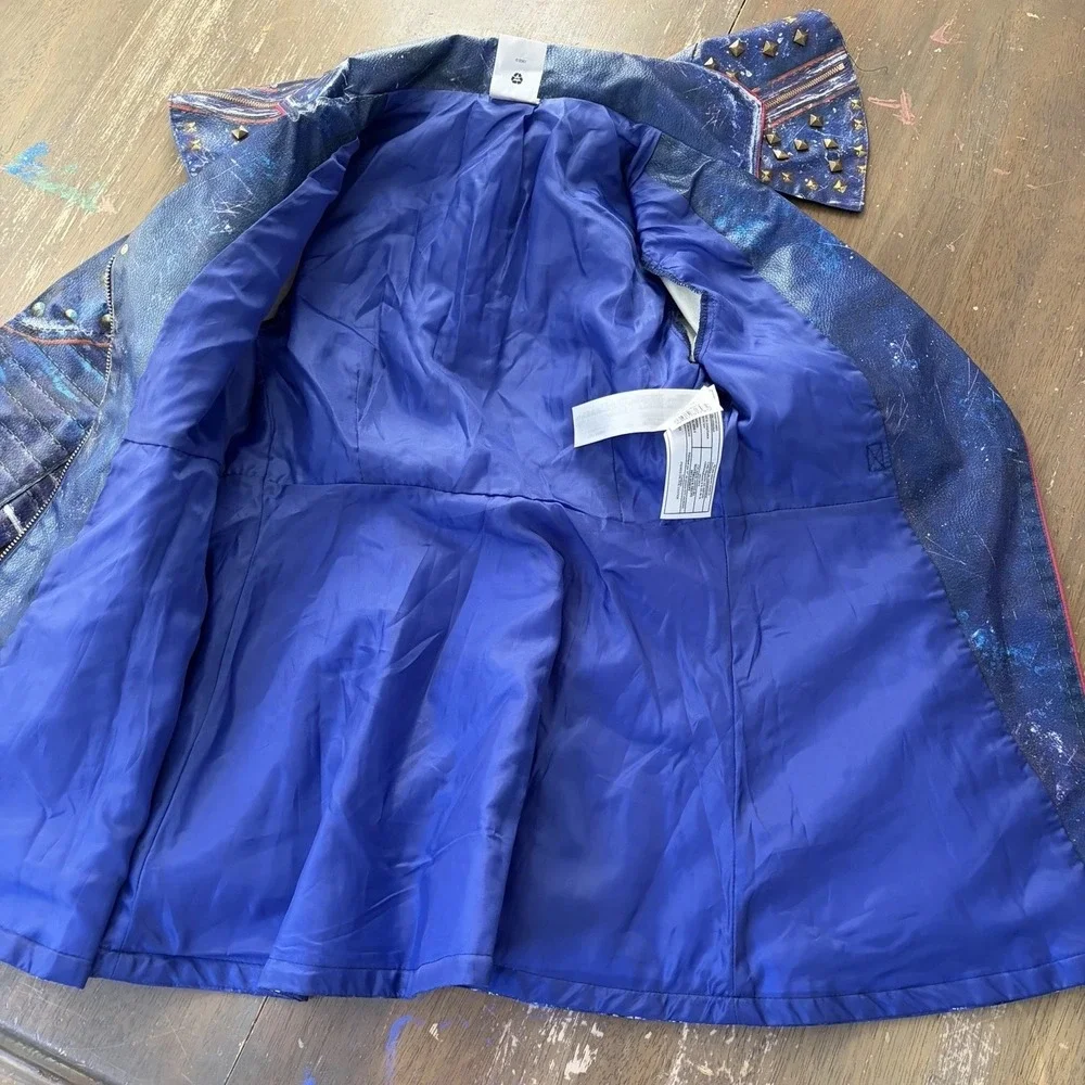 Disney Descendants 7/8 Evie Halloween costume Faux Leather Trench Coat Jacket